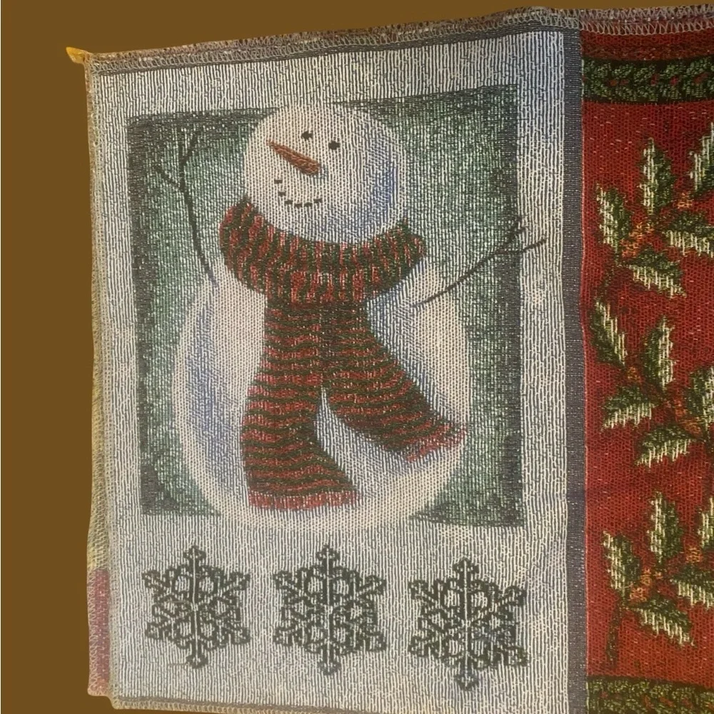 Festive Snowman Penguin Holiday Tapestry table runner